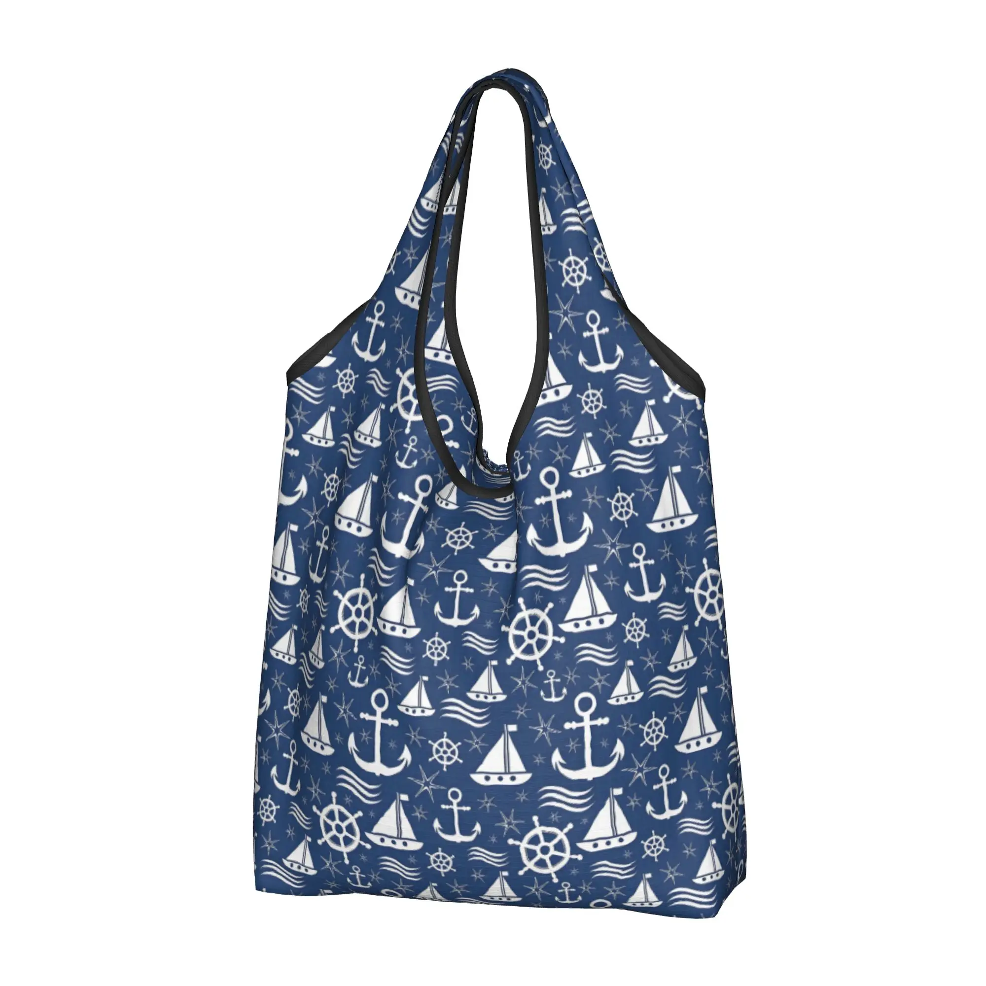 Cute Anchor Nautical Compass Captain Sailor Adventure Shopping Tote Bags Portable  Groceries Shoulder Shopper Bag