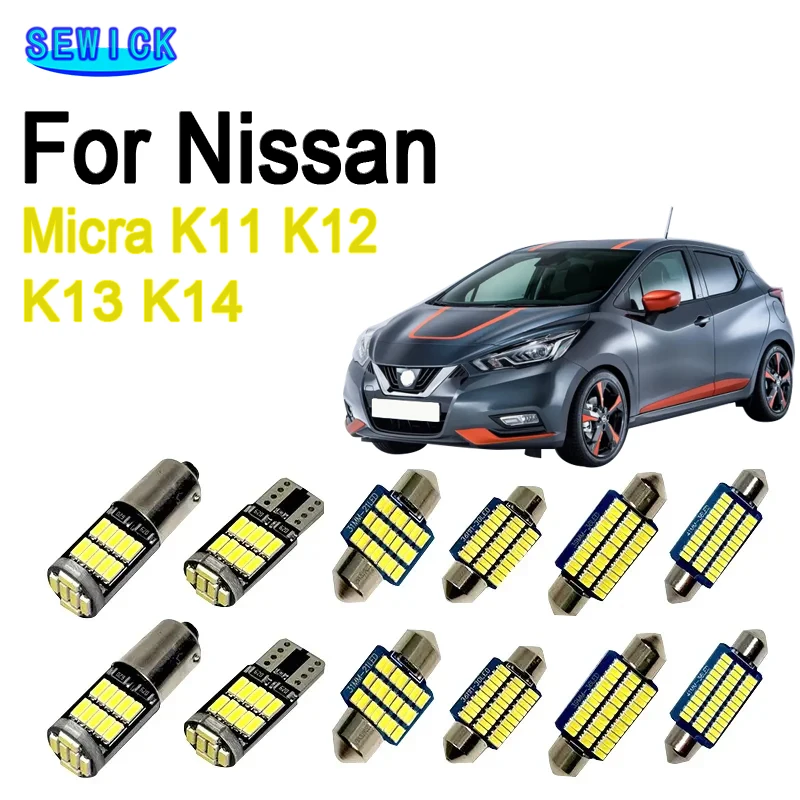 SEWICK For Nissan Micra K11 K12 K13 K14 1993-2015 2016 2017 2018 2019 2020 2021 2022 2023 LED Bulbs Interior Dome Map Light Kit