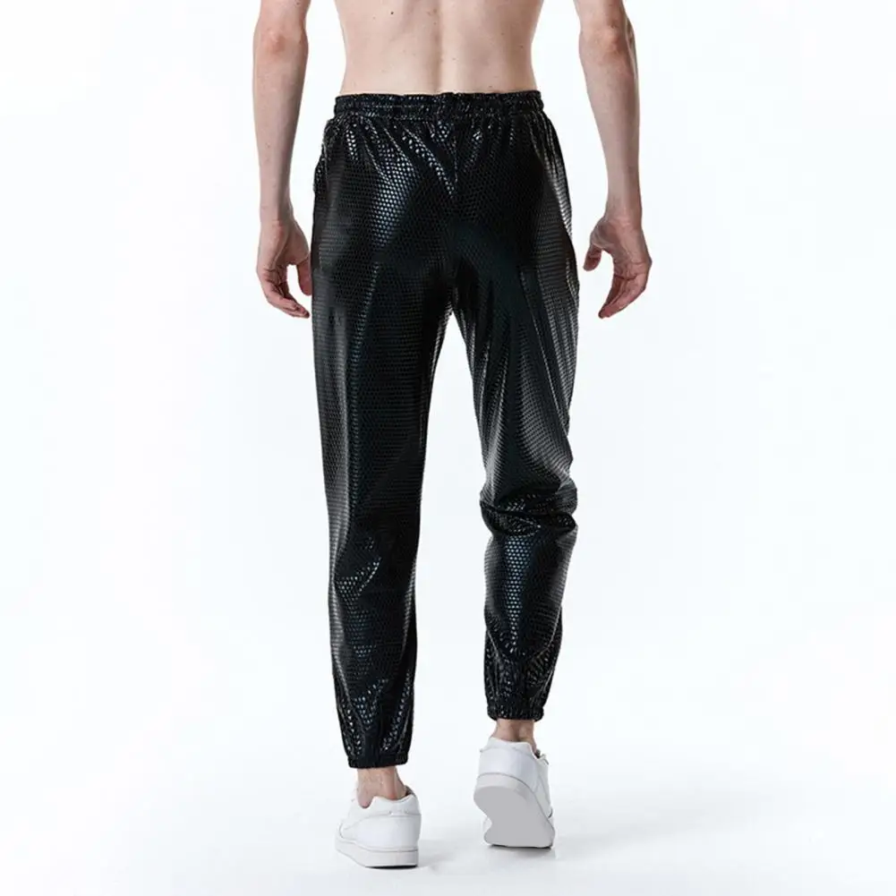 Men Pants Retro 70s Disco Men's Pants Elastic Waist Rhombus Bronzing Metallic Ankle Length Club Party Trousers Men Casual