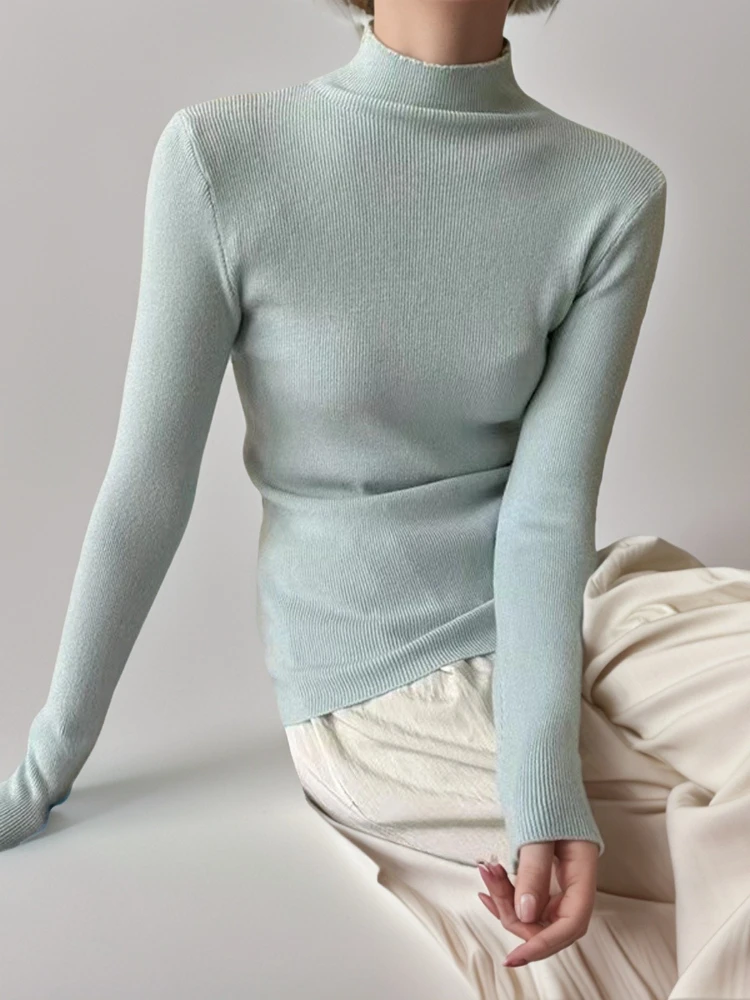 

New Elegant Turtleneck Sweater Women Korean Style Retro Slim Solid Color Jumper Autumn Winter Casual Knitwear Pullover Tops 2025