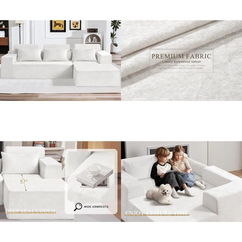 قسم أريكة معيارية على شكل حرف L لغرفة المعيشة - أريكة مريحة ذات مقاعد عميقة، جاهزة للاستخدام، لا حاجة للتجميع #1