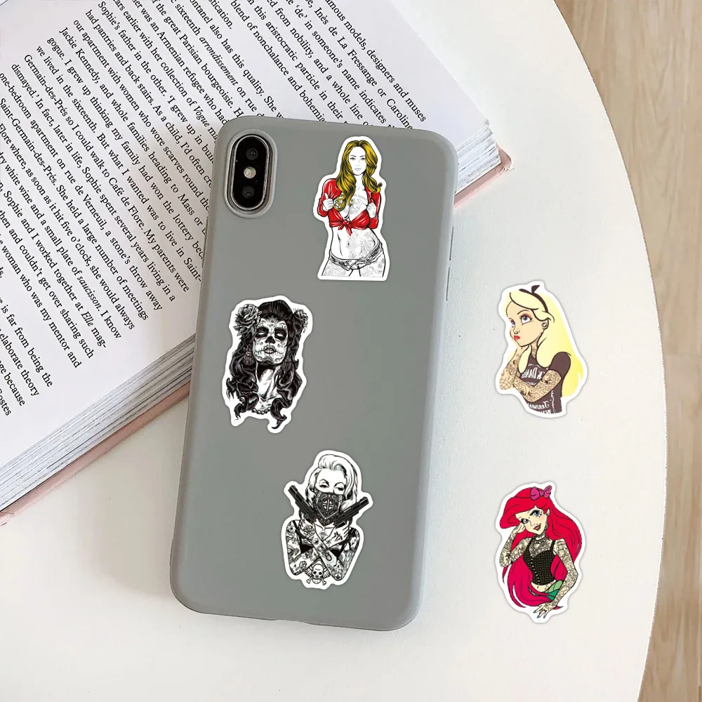 10/30/50PCS Tattooed Beauty Cool Princess Cartoon Stickers DIY Laptop Luggage Skateboard Graffiti Decals Fun for Kid Gift