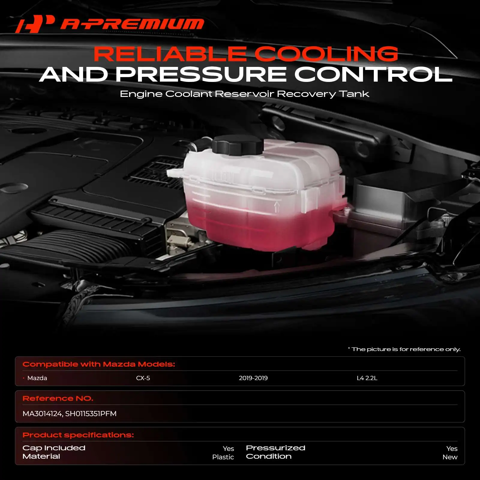 A-Premium Radiator Coolant Reservoir Assembly with Cap for Mazda CX-5 2019