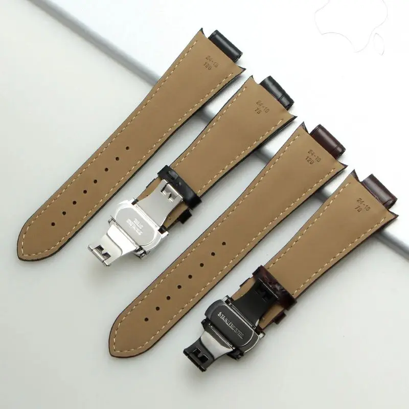 For 1853 Tissot T60 Strap Belt L875/975K Series Bracelet 24x14mm Cowhide Watchband Convex End Brown black WatchStrap Accessories