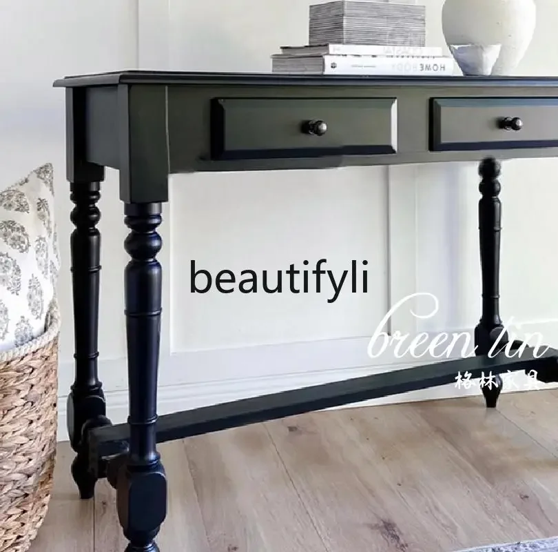 178American solid wood porch table/retro French desk/simple modern black table against the wall