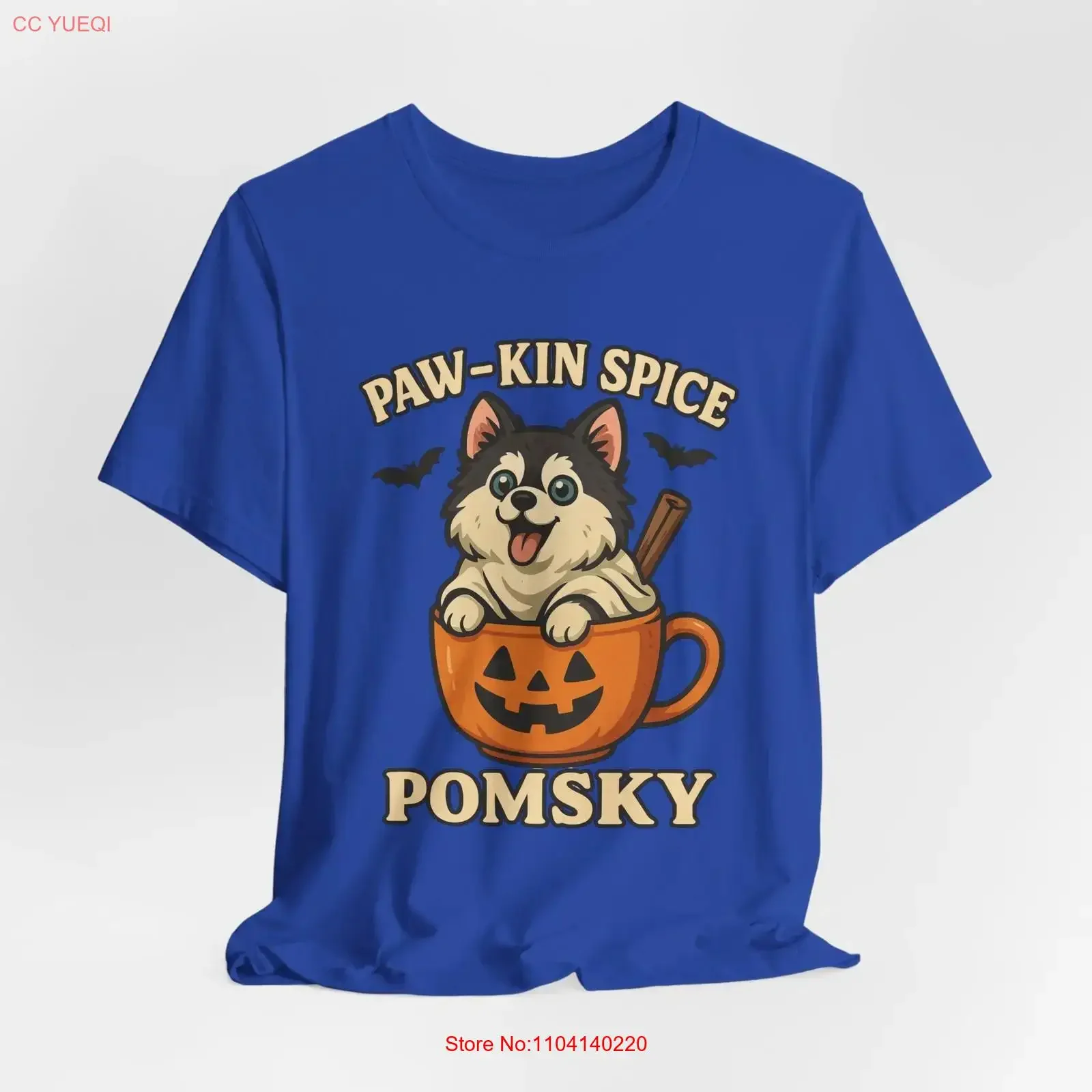 Camiseta Paw kin Spice Pomsky con diseño de taza de calabaza, estilo vintage, lavada, transpirable, elástica, informal y versátil, para otoño y Halloween