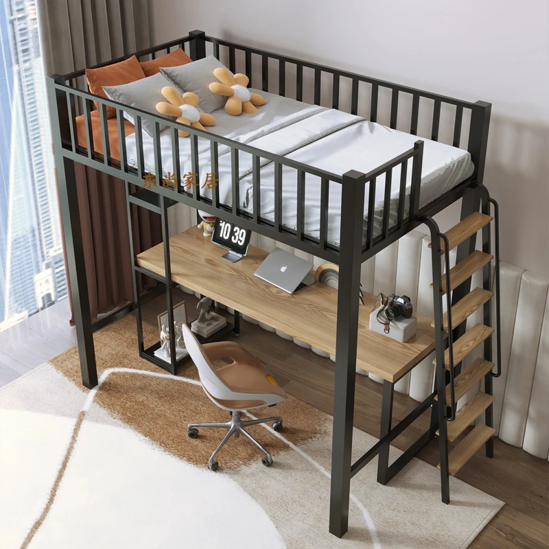 سرير مرتفع علوي مزدوج الطابق الثاني من الحديد المنزلي تحت مزيج الطاولة تحت الحمالة الطابق العلوية الفارغة