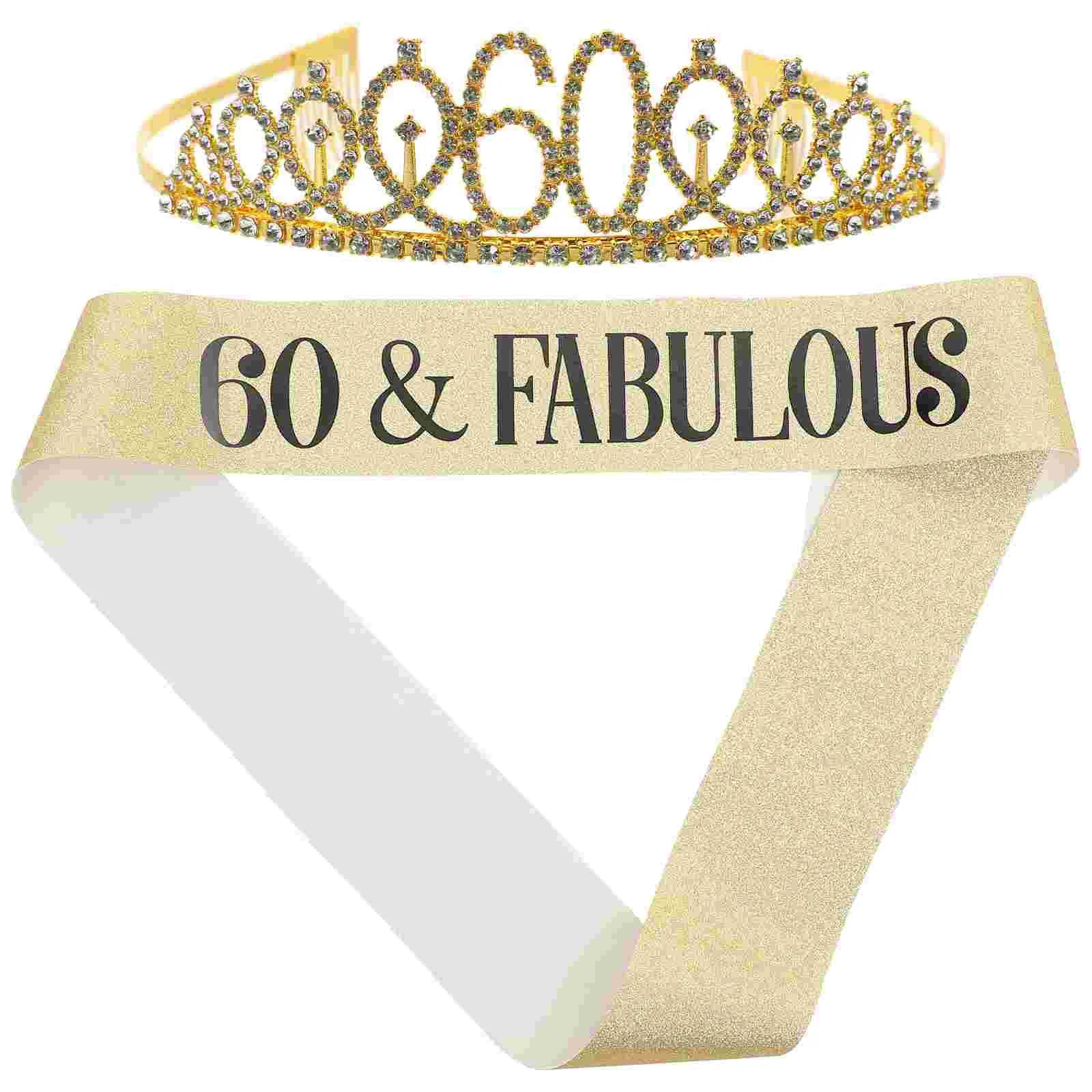 

60th Birthday Gifts Decorations for Women Sash Headband Gold Dust Stretch Miss Party Supplies