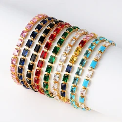 4*6mm 18K Gold Plated Luxury Colorful AAA Cubic Zirconia Chain Bracelet Trendy Bangle Waterproof Jewelry for Women Party Gift