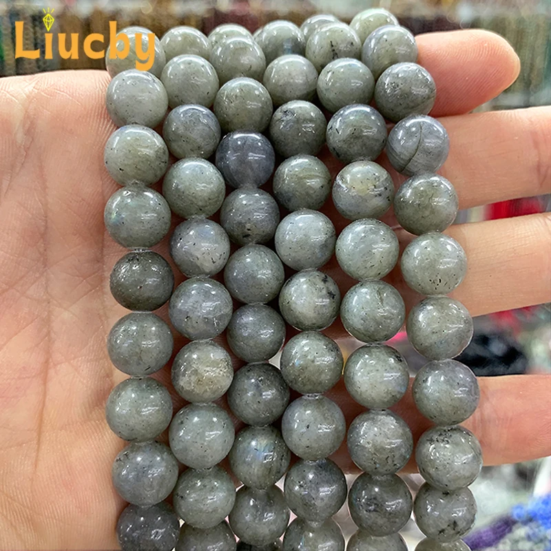 Natural ShimmerStone Gray Labradorite Round Beads Smooth For Jewelry Making DIY Bracelet Necklace 15