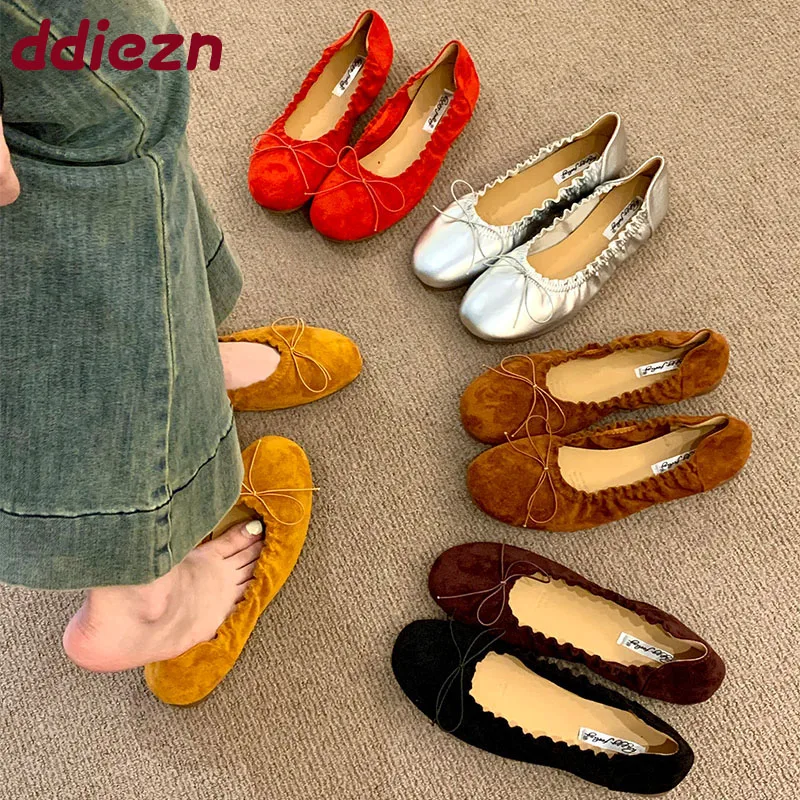 

Модные женские туфли без шнуровки на плоской подошве, мягкая повседневная женская обувь на плоской подошве с узлом-бабочкой, женская обувь на плоской подошве с круглым носком и обувью 2025