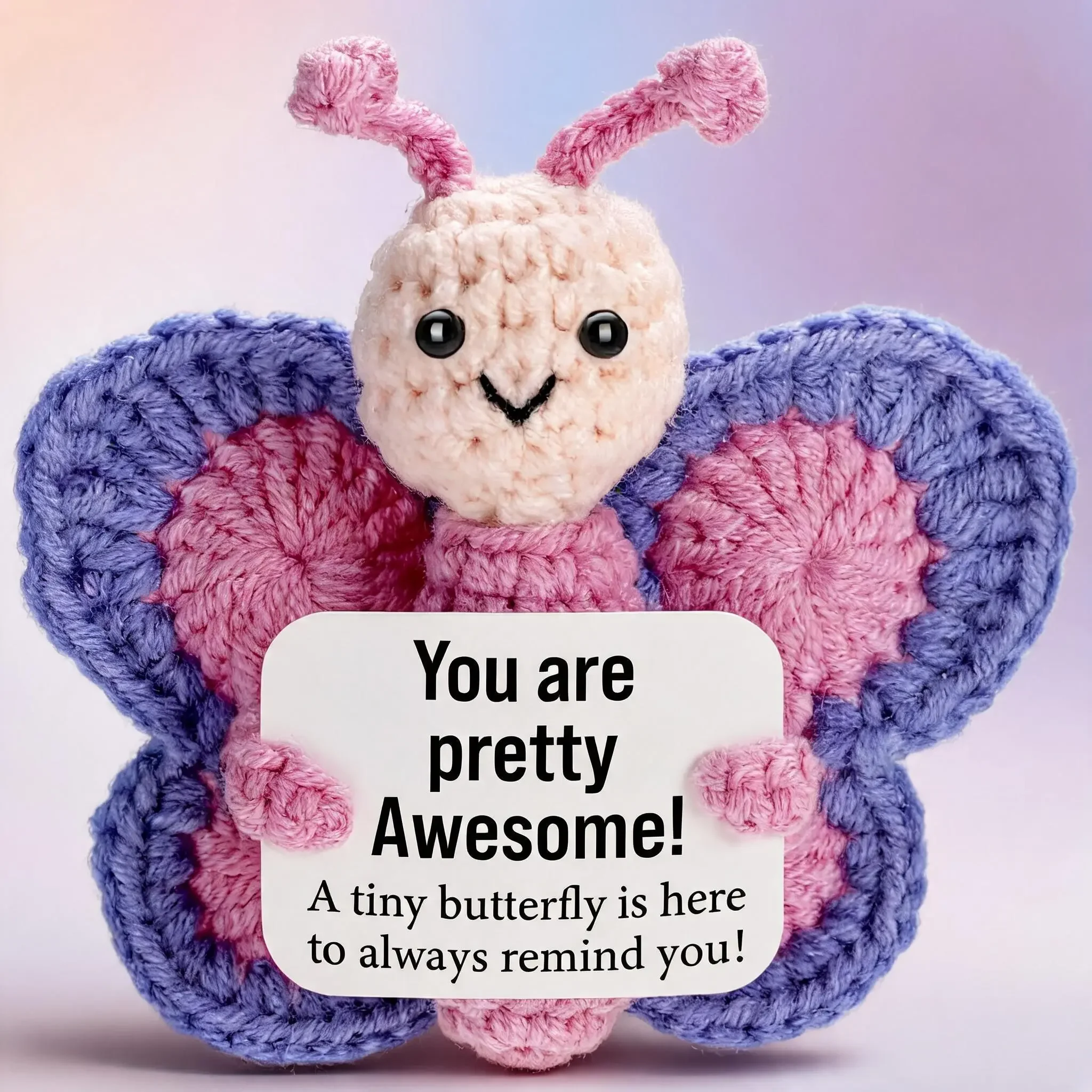 1pc A Positive And Uplifting Crocheted Butterfly Gift, Amigurumi Gift, A Mini Handmade Emotional Support Toy Doll That Relieves Anxiety And Stress. A Loving Gift Suitable for Family Members, Women, Nurses, And Girlfriends.