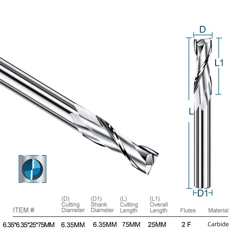 Router Bits 2 Flute spanner Milling Cutter 6.35mm Shank End Mill Carbide Up Cut Milling Cutter
