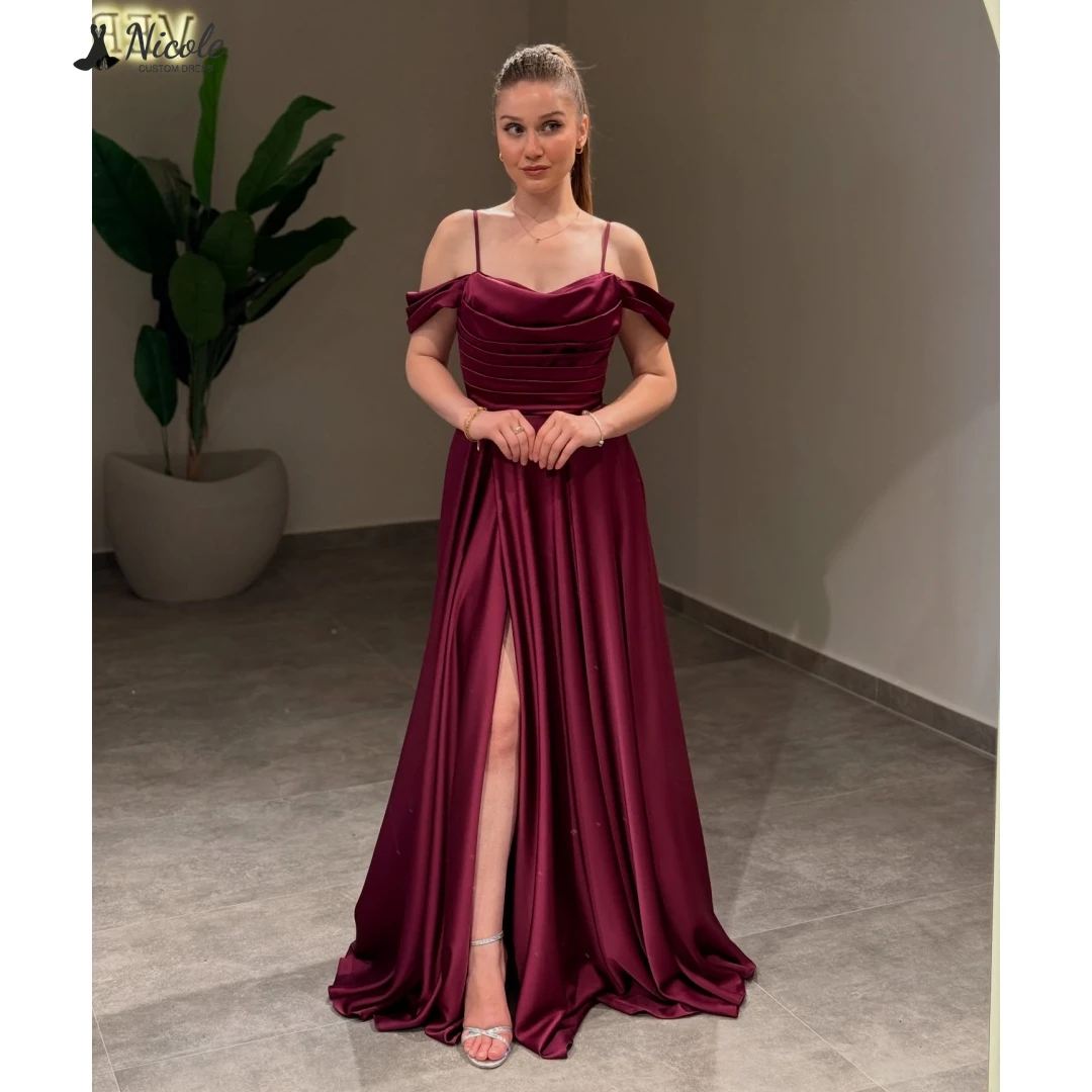 

Nicole Robe De Cocktail Femme Slim Shoulder Straps Luxurious Women's Evening Dresses Woman Elegant Line A Luxury Prom Dresses