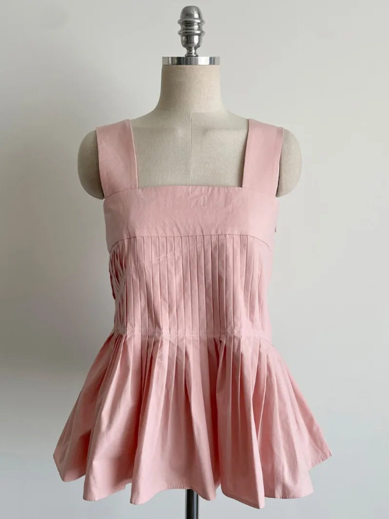 

Chic Summer Sweet Anti-Aging Square Collar Accordion Pleat Design Versatile Slimming Splice Lace Trim Csole Women's Clothing