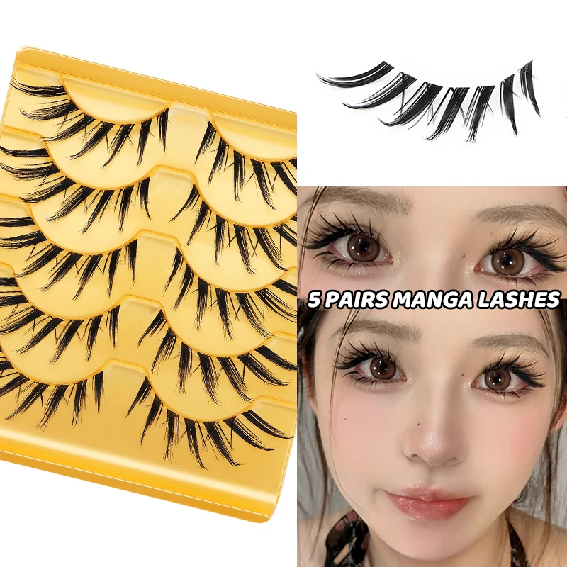 DINGSEN Manga False Eyelashes 5 Pairs Eye Lash Cosplay Soft Clear Band Lashes Strands Anime Eyelashes Extensions makeup