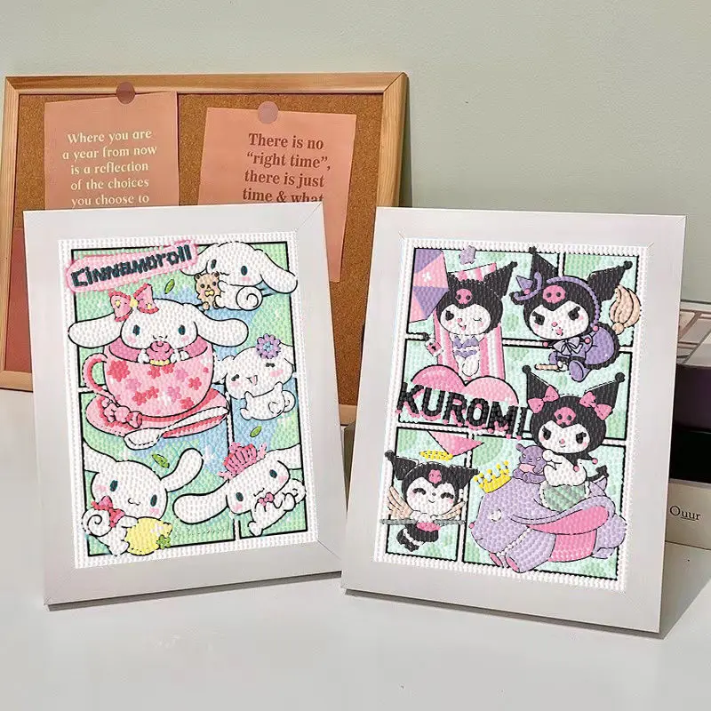 Sanlio Cartoon Cute Kuromi Diamond Decoration Painting Melody Children's Handmade 5D DIY Full Diamond Frame Paste Painting Gift