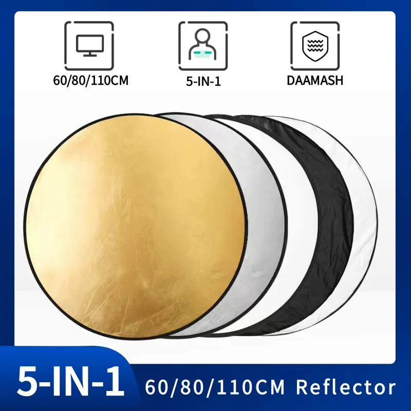 5 in 1 Round Portable Reflector, Multi Color Outdoor Collapsible Diffuser Photography Light Reflectors For Studio Photo