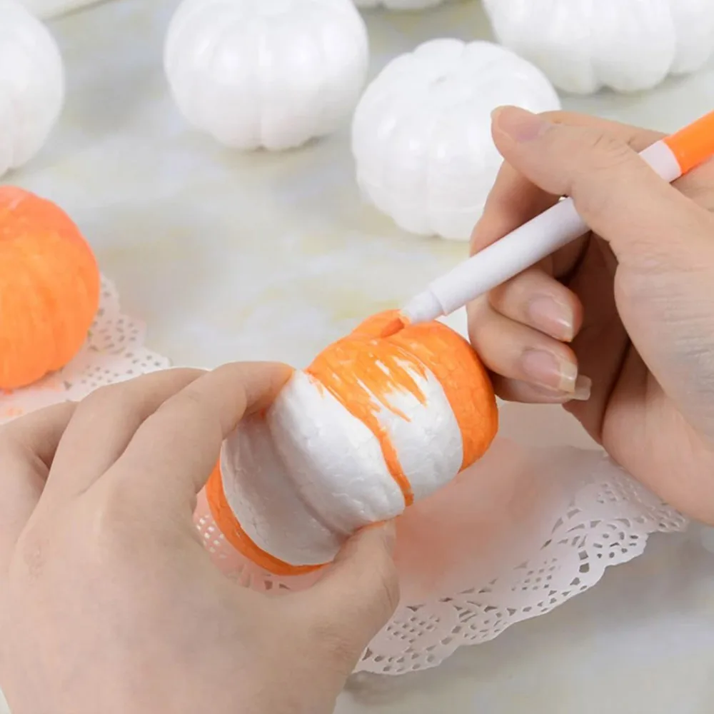 10x Halloween Artificial Pumpkins Dyeing Home Decoration White Foam Pumpkin Models DIY Handmade Craft Drawing for Kids Children