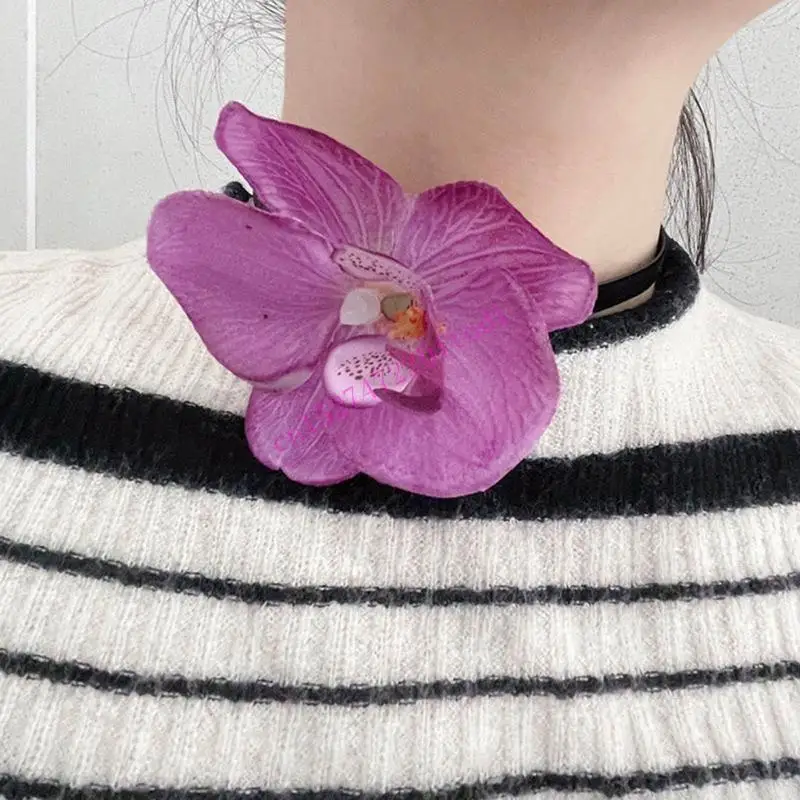 Phalaenopsis Blossom Necklace Simulation Flower Neckchain Girls Collarbone Chain M76B