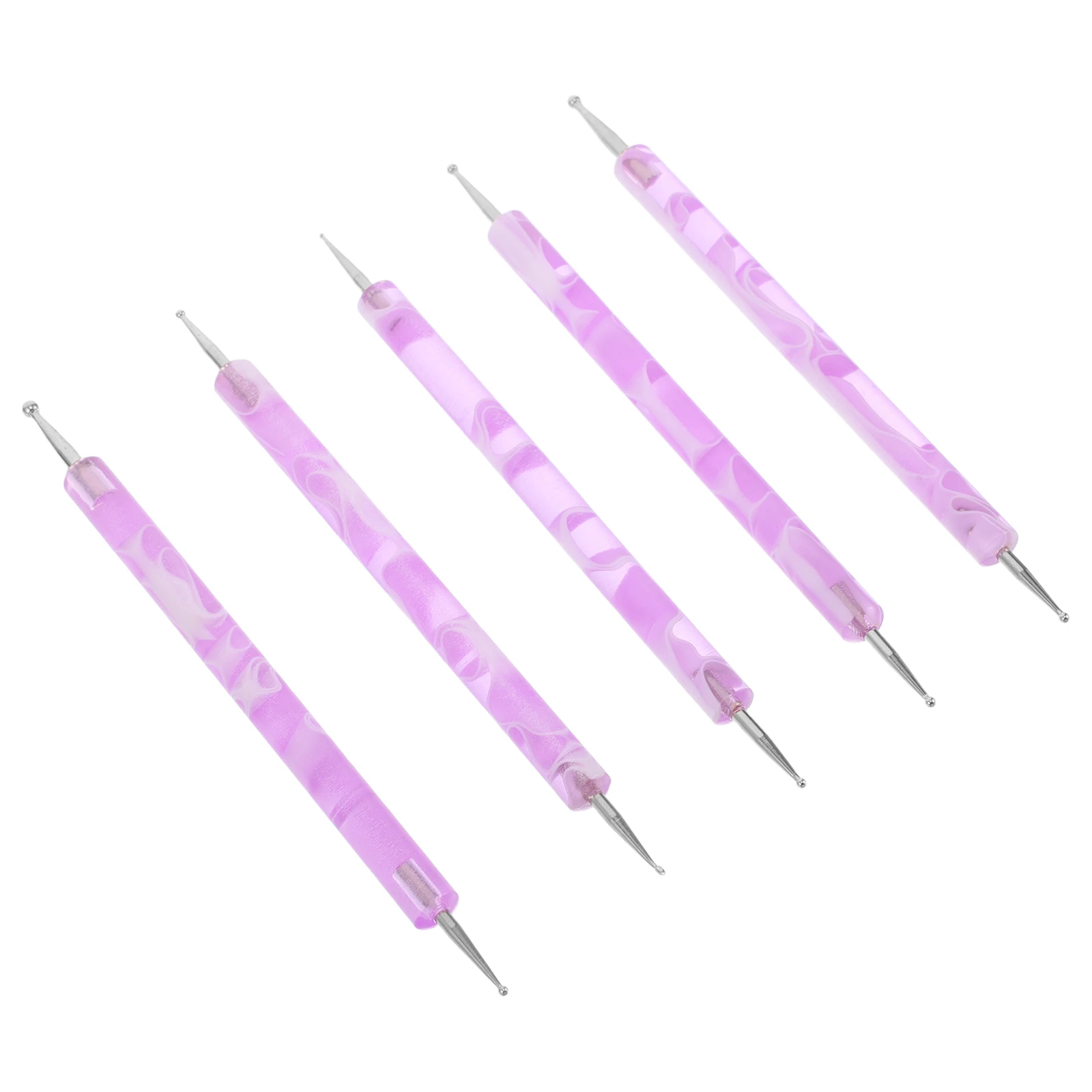 Set di penne per unghie da 5 pezzi Penna per fiori punteggiata Kit di strumenti per manicure con diamanti in plastica viola Precisione versatile Durevole