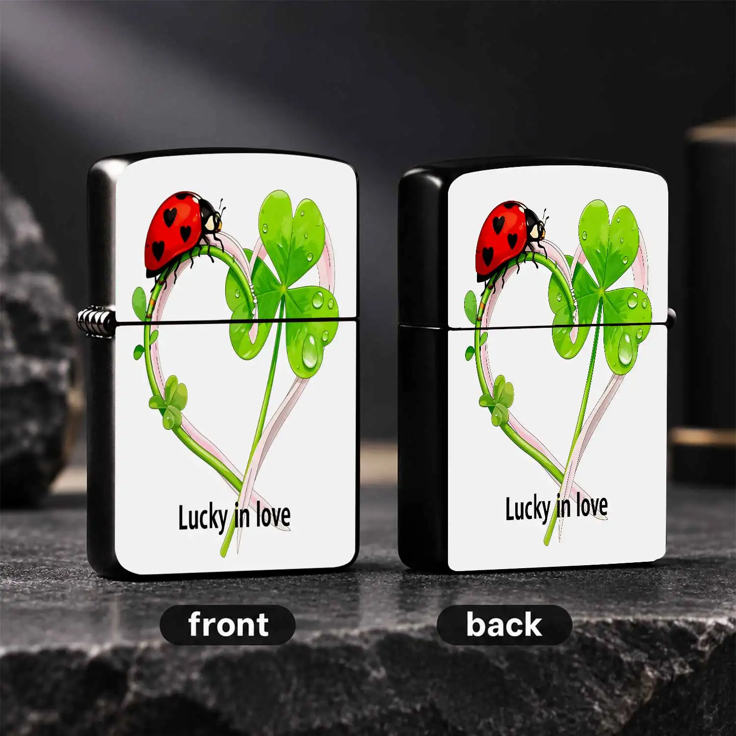 Lucky In Love Themed Lighter, Exquisitefour-Leaf Clover Heart Pattern Decorative Lighter, Delicate Portable Multi-Scene Usable Igniter For Home Outdoor, Sweet Lucky Meaning Ideal Gift For Lover Friends On Any Occasion A Humorous And Interes