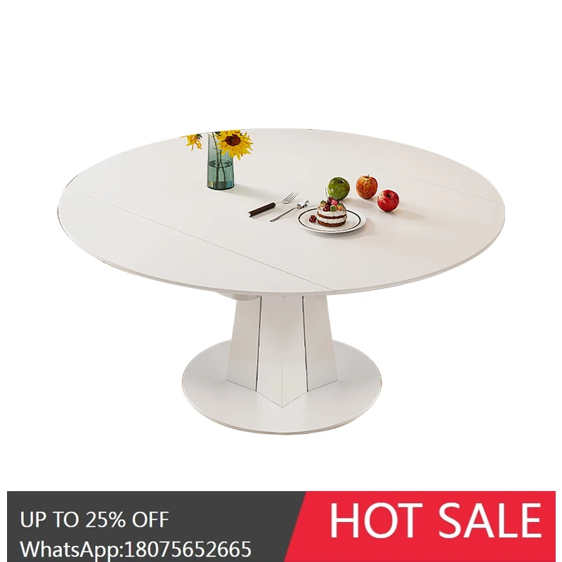 

rock slab dining table household small apartment rotatable retractable multi-functional round table