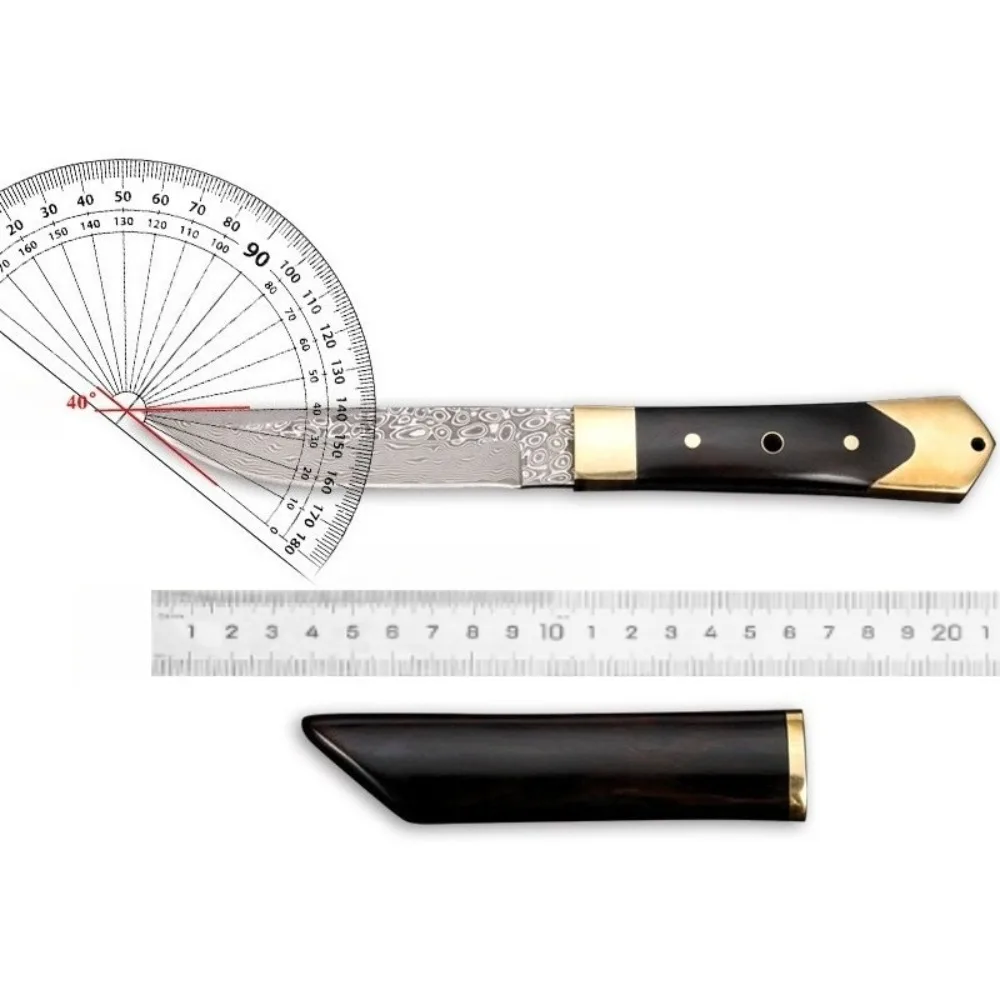 Outdoor Damascus Steel Textured Fruit Small Straight Fixed Blade Knife Sleeve Sharp Pocket Cutting Kitchen Fruit  Knife Tool