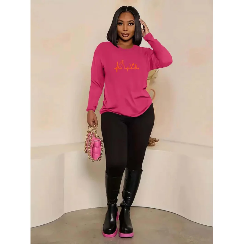 

Женский комплект свитшотов с длинными рукавами и круглым вырезом с забавным узором и принтом