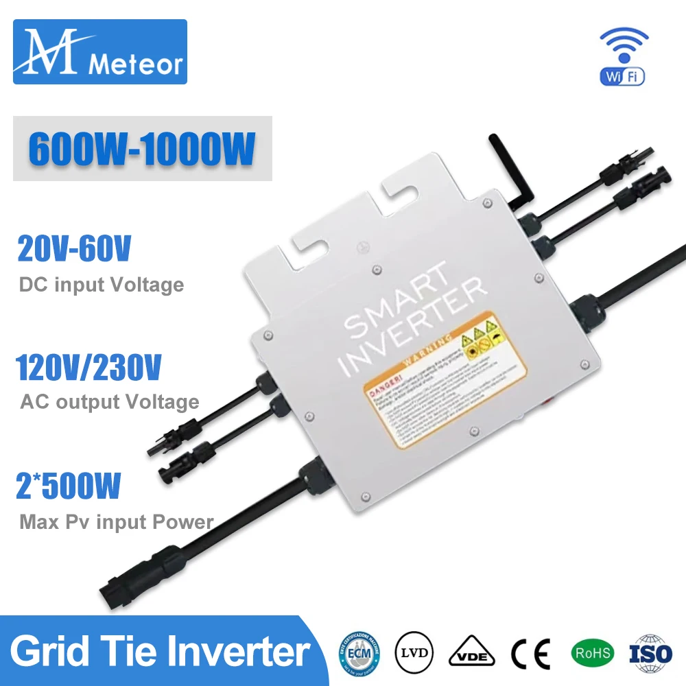 Napięcie wejściowe PV 20 ~ 60 V AC Wyjście 110 V/230 V Auto 600 W/700 W/800 W/1000 W Micro Solar Grid Tie Inverter z monitorem WIFI