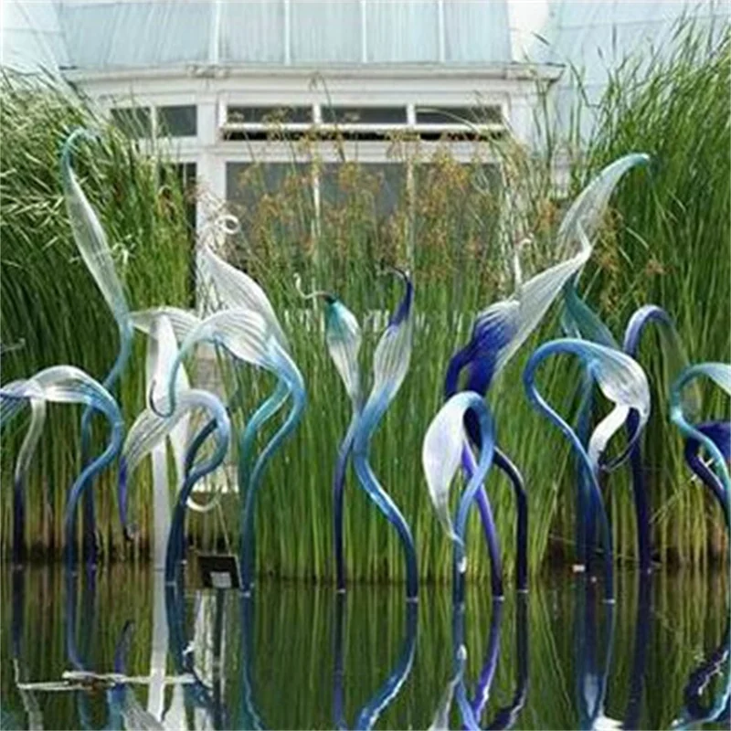 Blue Murano Sculpture Handmade Blown Art Glass Swan Head Indoor Outdoor Garden Hotel Lobby Decor