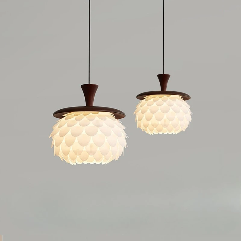 French Retro Wooden Pendnat Light Restaurant Innovative Pine Cone LED Suspension Lamp Design Artistic Decorative Bedroom Kitchen