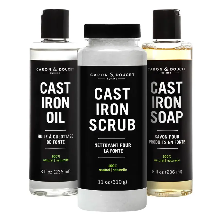 

Ultimate Cast Iron Set Seasoning Oil, Cleaning Soap amp Restoring Scrub 100 PlantBased amp Best for Cleaning Care, Washing, Rest