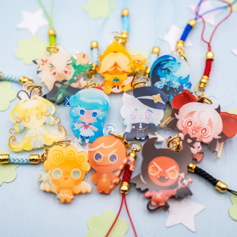 Cute Cookie Run Kingdom Acrylic Keychain GingerBrave Devil Angel Latte Cookie Mobile Lanyard Kawaii Game Anime Accessories Gift
