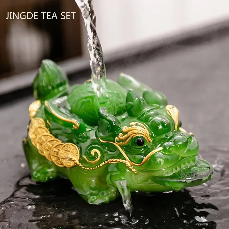 Resin Color-Changing Tea Pet Toad Figurine Statue Ornament Boutique Tea Table Decoration Office Desktop Lucky Decor Crafts