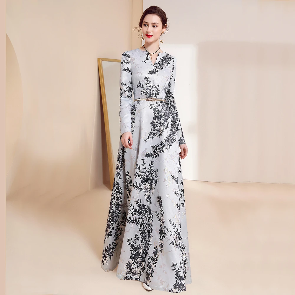 S~3XL Women Long Sleeve Maxi Autumn Winter Dress Fall Elegant Floral Vintage Ladis  Party Clothinf