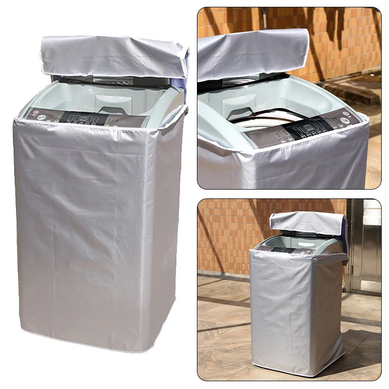 S/M/L/XL Washing Machine Cover Polyester Household Laundry Dryer Protective Cover Silver Coating Washable Dustproof Cover Case