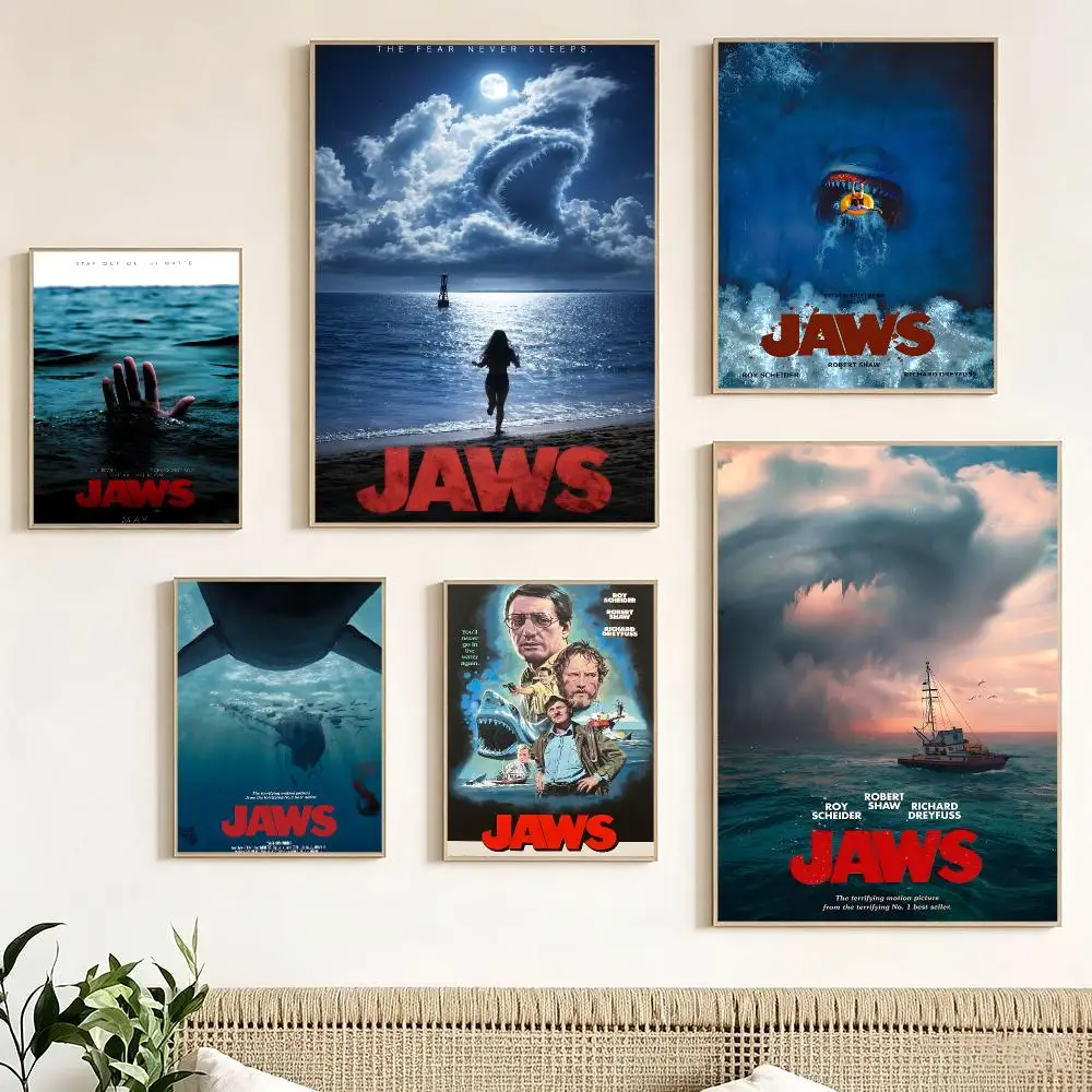 Classic Movie J-Jaws Poster impermeable para el hogar sala de estar dormitorio bar decoracion estetica