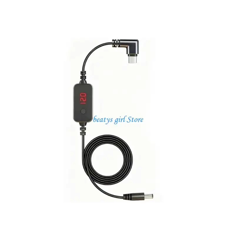 C7AB Type C Power to Round-Port DC5525 Cable, Screen Unit, 9V 12V 15V 20V Output, 5.5 X 2.5Mm Port End, 65W for Shared Use
