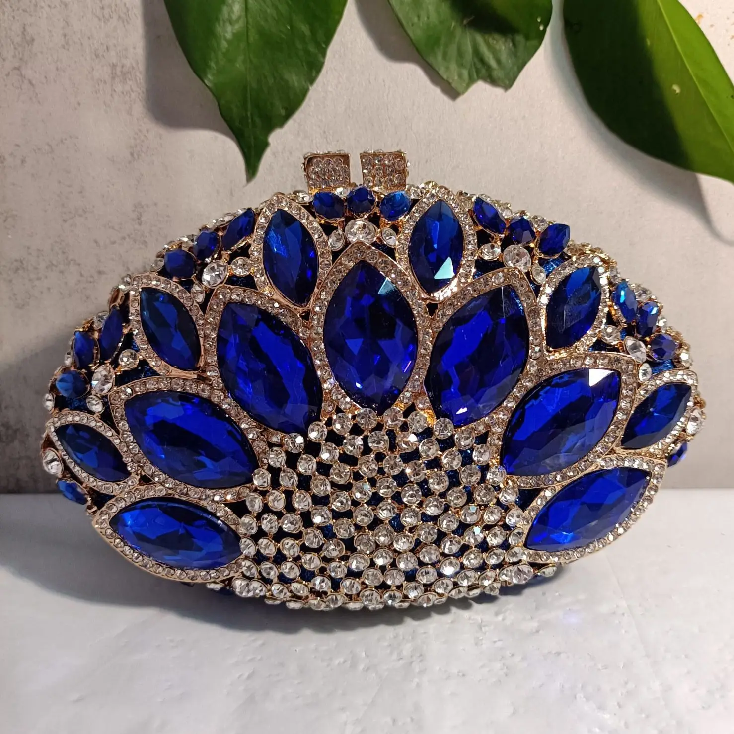 Female Saphire Blue Big Stones Evening Bags for Women Wedding Party Royal Blue Rhinestones Clutches Handbags Bridal Clutch Bag