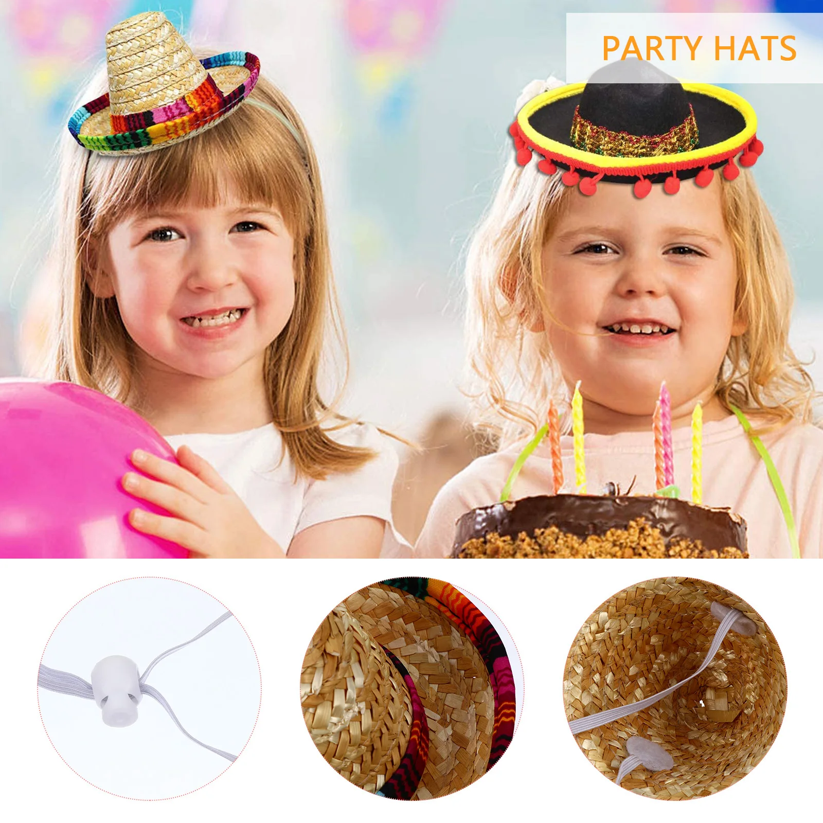 

6Pcs Colorful Birthday Party Hats Mini Sombrero Festival Hats Decorative Mexican Dress Up Round Caps Party Hat Supplies