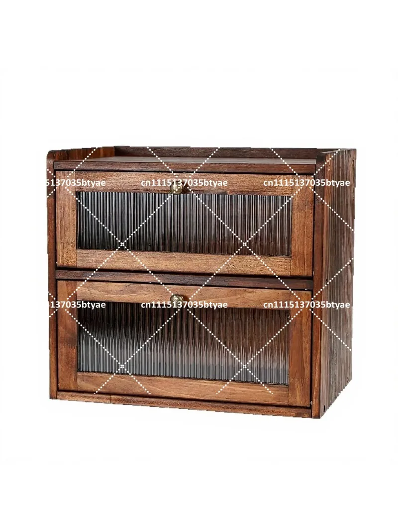 Solid Wood Double Layer Clamshell Bread Box Large Capacity Kitchen Bread Pastry Storage Container