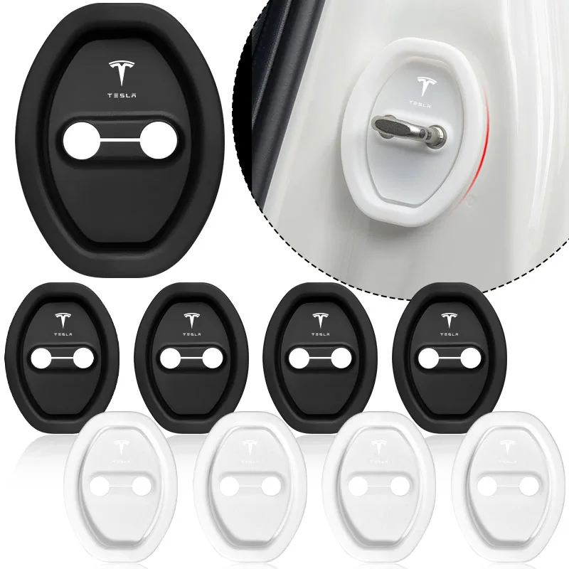 

4pcs Car Door Lock Cover Silicone Protector Auto Accessory Car Accessories for Tesla Model 3 Model Y 2020 Keychain Car Styling