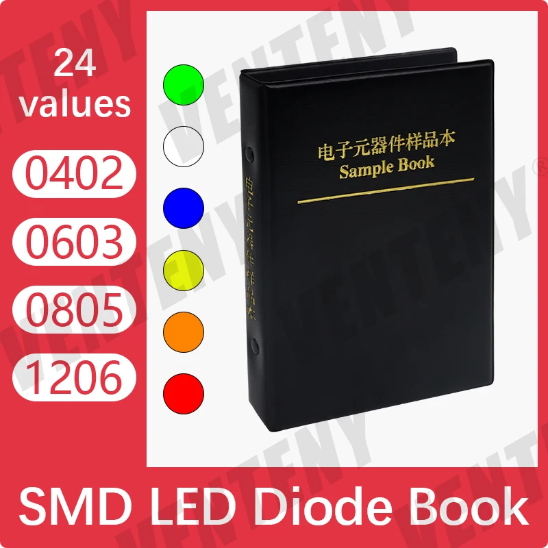 1200pcs SMD LED Sample Book 0402 0603 0805 1206 Red/Blue/Green/White/Yellow/Orange 24Values Light Emitting Diode Lamp Bead Kit