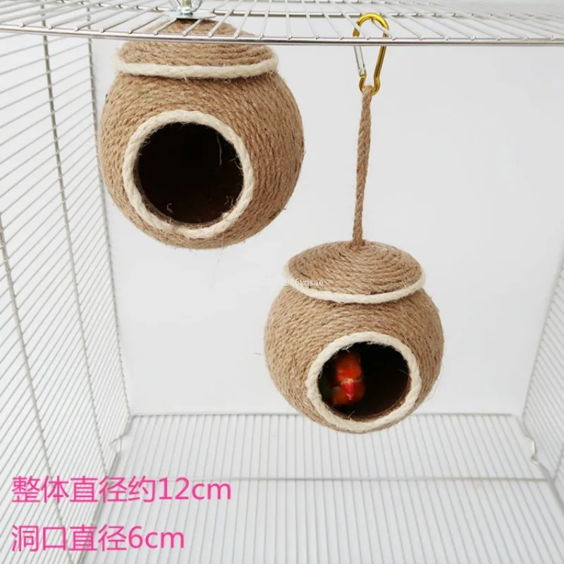 Squirrel Bed Creative Hemp Woven Hanging Hamster Bed Cute Coconut Shape Pet Cave Nest for Small Animals Pet Supplies Bird House