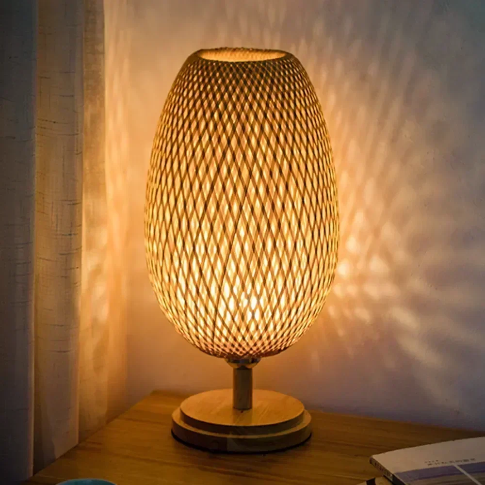 

Natural Hand-Woven Bedside Lamp Bamboo Rattan Table Lamp Bedroom Desk Lamp Nightstand For Living Coffee Room