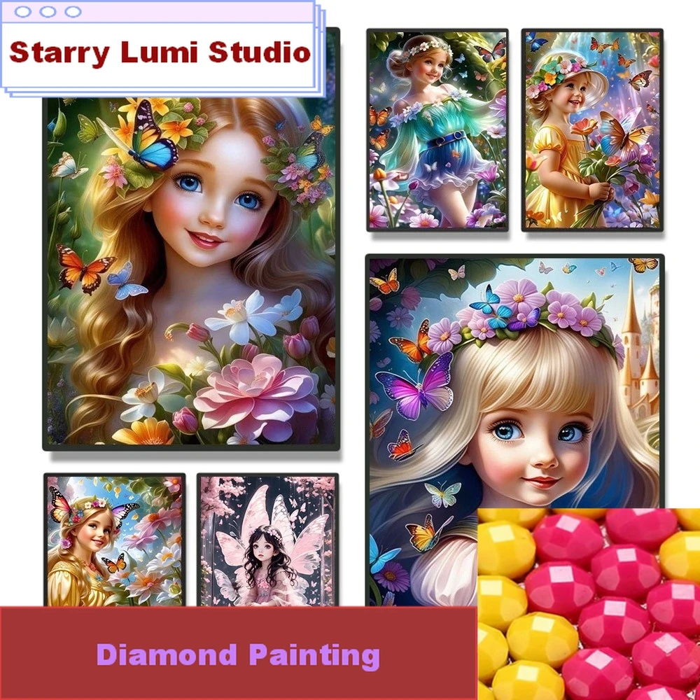 

Наборы для алмазной вышивки 5D с изображением милой девочки, фантастических детей и кошек, HD-картина, DIY алмазная мозаика