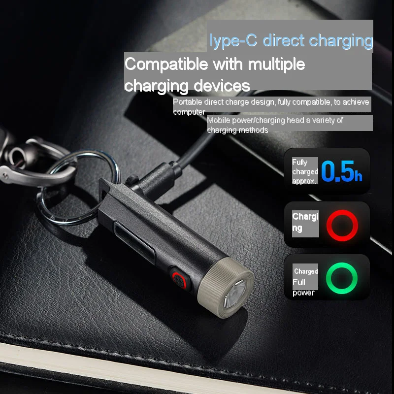 Flashlight Highlight Mini Key Chain Multifunction Led Warning Light Emergency Light Usb Tpye-C Rechargeable LongBattery Uv Light - Image 5