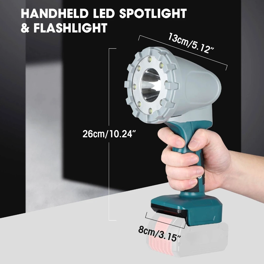 LED Working Light for Makita 18V Battery Portable Lantern 3-speed Adjustable Strong High Beam 6500K White Light Torch Flashlight