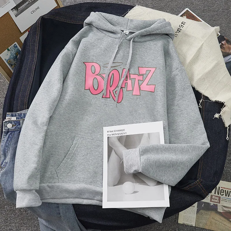 2024 Spring and Autumn New Men's and Women's Fashion Versatile Hooded Sweater Bratz Letter Print Loose Casual Street Sweatshirt